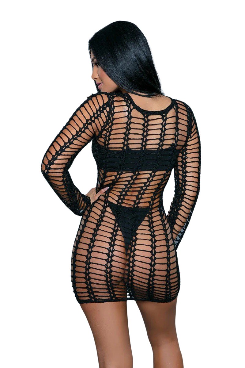 Long Sleeve Fence net Mini Dress Musotica.com