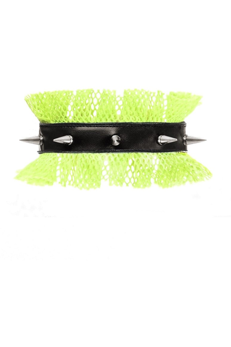 Neon Green and Black Fishnet Spike Choker Musotica.com