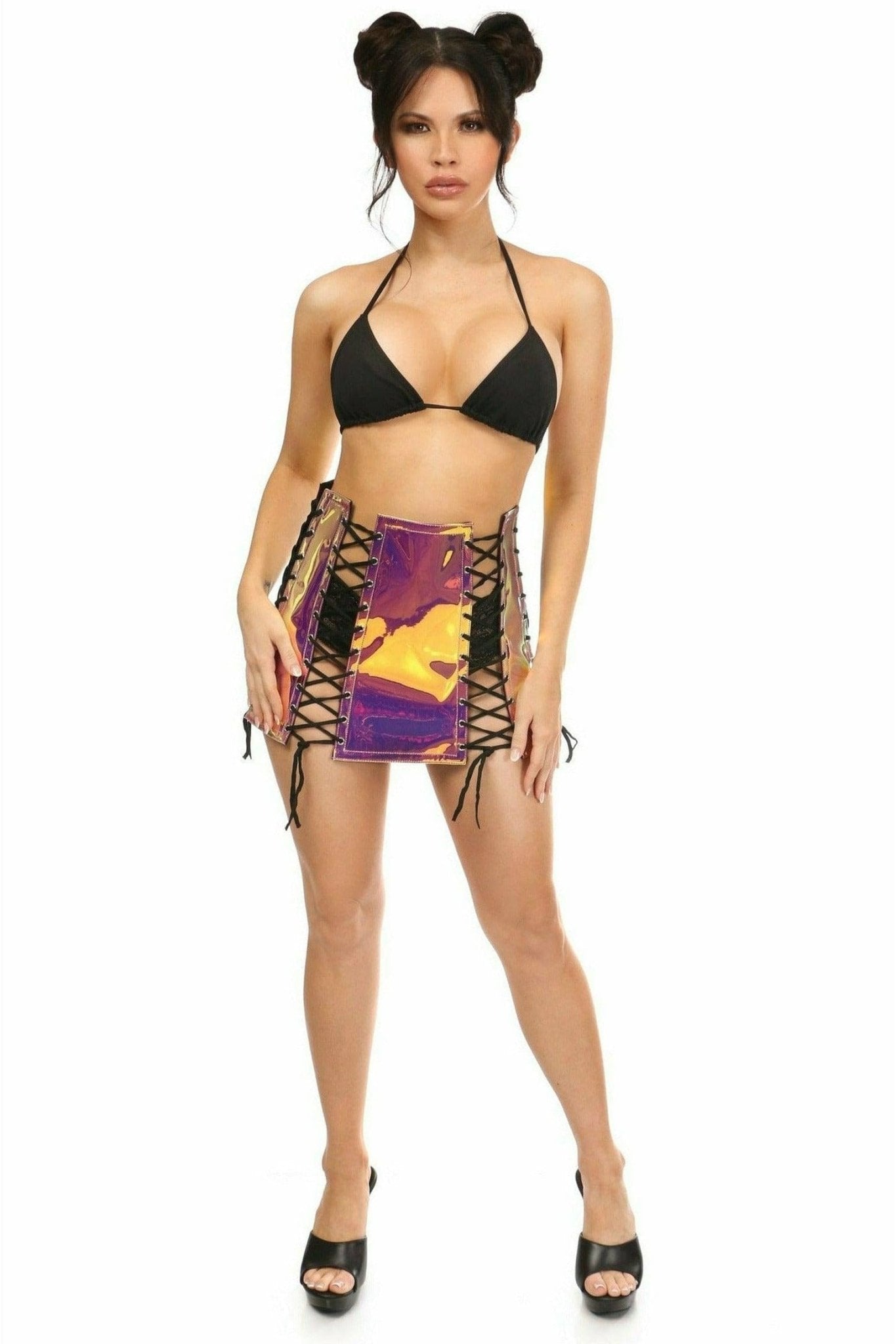 Rainbow Gold Hologram Lace-Up Skirt Musotica.com