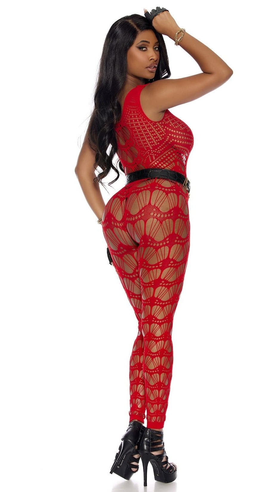 Ravishing Crotchless Red Hot Crochet Footless Bodystocking Musotica.com
