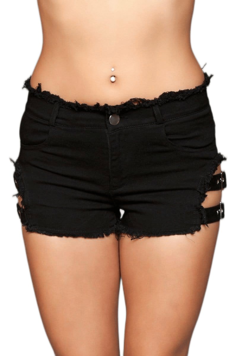 Sexy Black Denim Buckled Down Cut Out Shorts Musotica.com