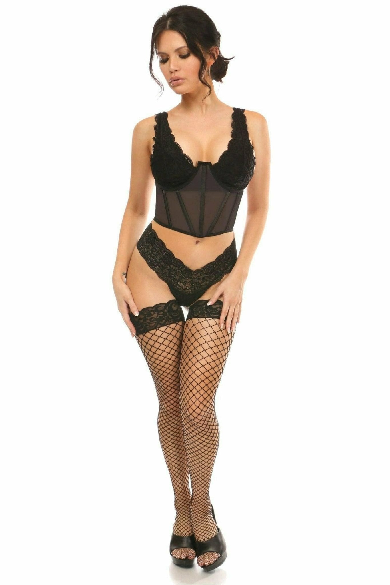 Sexy Black Mesh Open Cup Waist Cincher Musotica.com