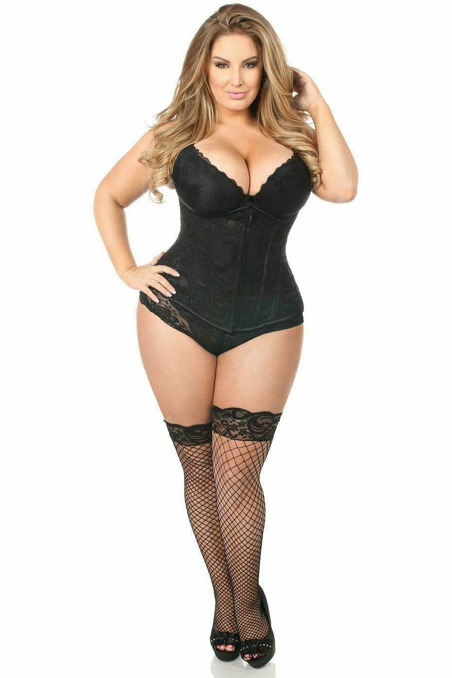 Sexy Black Underbust Corset with Black Lace Overlay Musotica.com