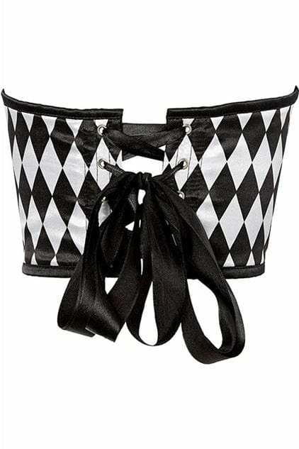 Sexy Black & White Diamond Satin Open Cup Waist Cincher Musotica.com