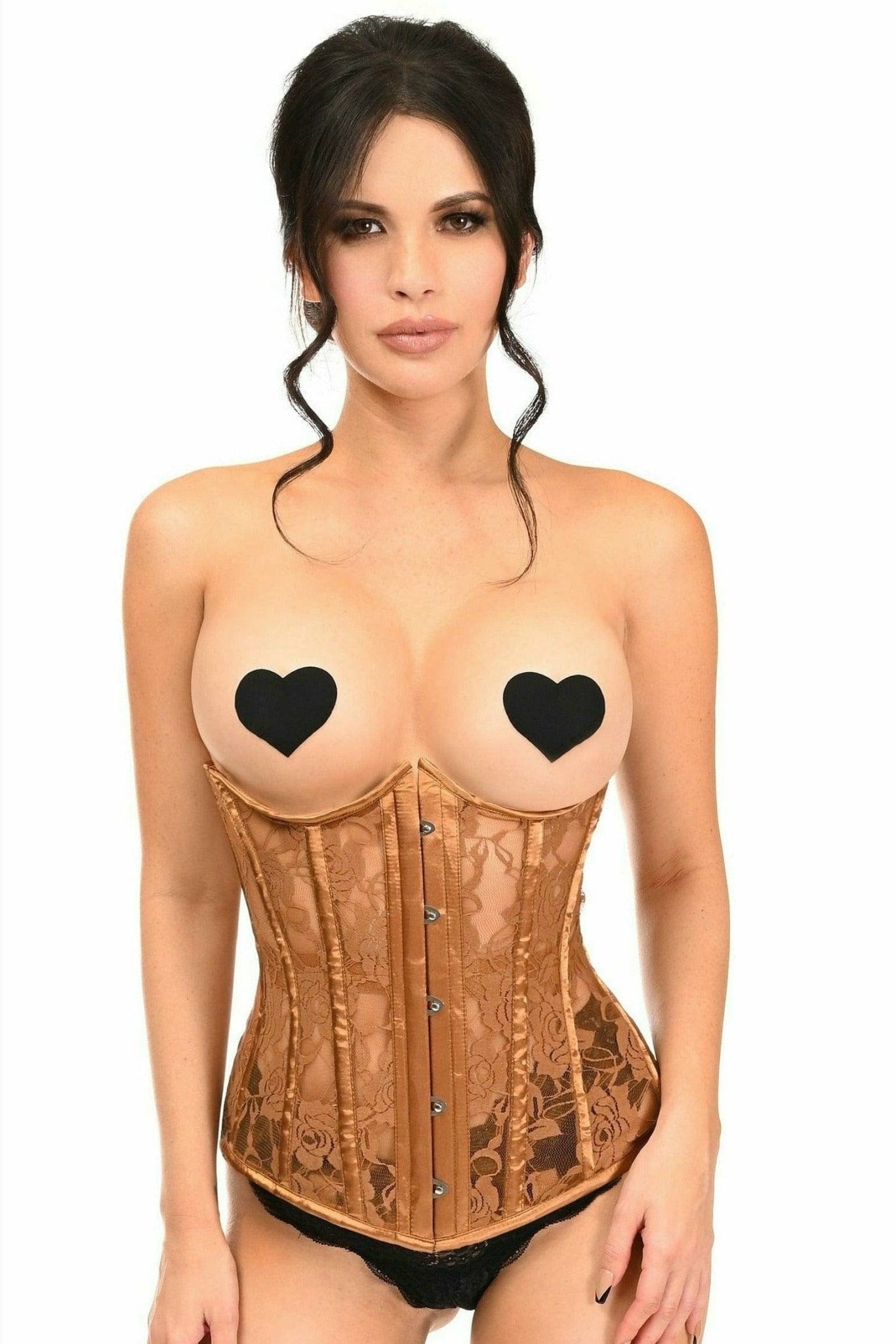 Sexy Caramel Sheer Lace Underwire Open Cup Underbust Corset Musotica.com