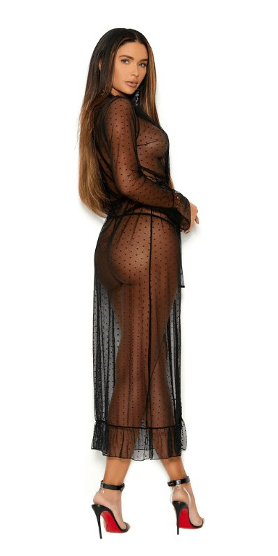Sexy Daring Plus Size Black Long Sleeve Sheer Robe and G-String Musotica.com