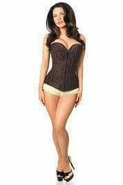 Sexy Dark Brown Lace Overbust Corset with Zipper Musotica.com