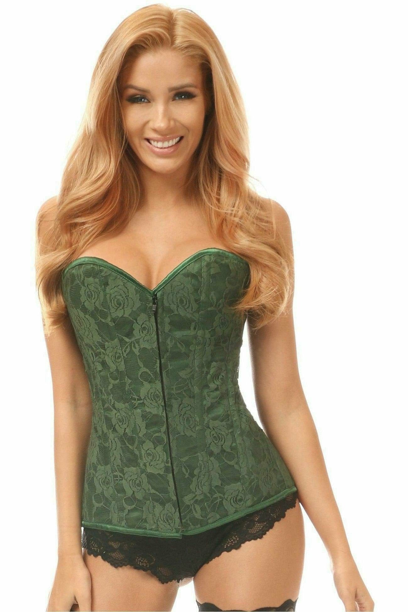 Sexy Dark Green Lace Overbust Corset with Zipper Musotica.com