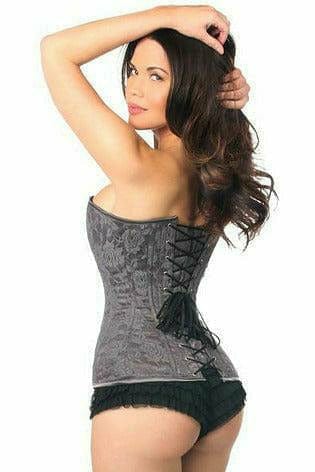 Sexy Dark Grey Lace Overbust Corset with Zipper Musotica.com