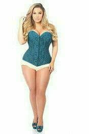 Sexy Dark Teal Lace Overbust Corset with Zipper Musotica.com