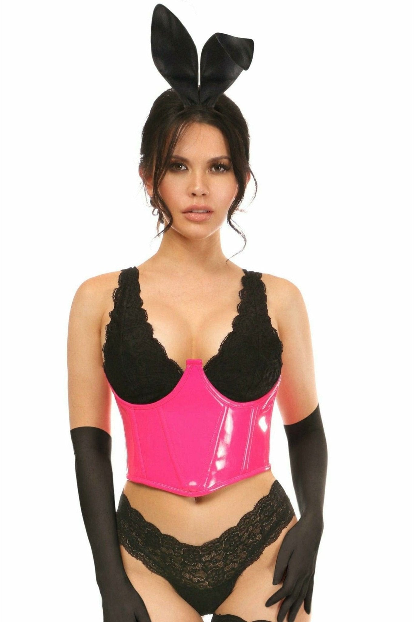 Sexy Deluxe 4 Piece Pink Vinyl Bunny Corset Halloween Costume Musotica.com