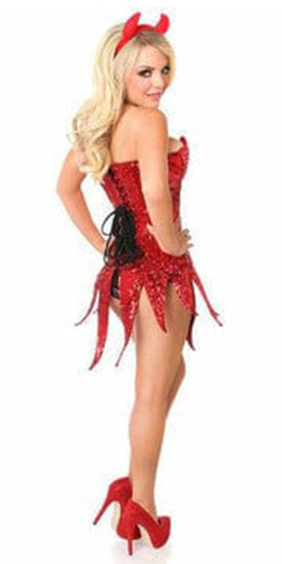 Sexy Deluxe Red Sequin Devil Corset Dress Halloween Costume Musotica.com
