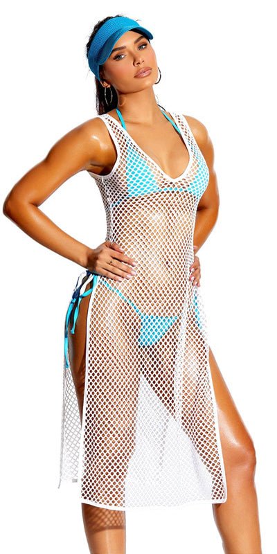 Sexy Fishnet Swim Cover-up Dress with Side Slits Musotica.com
