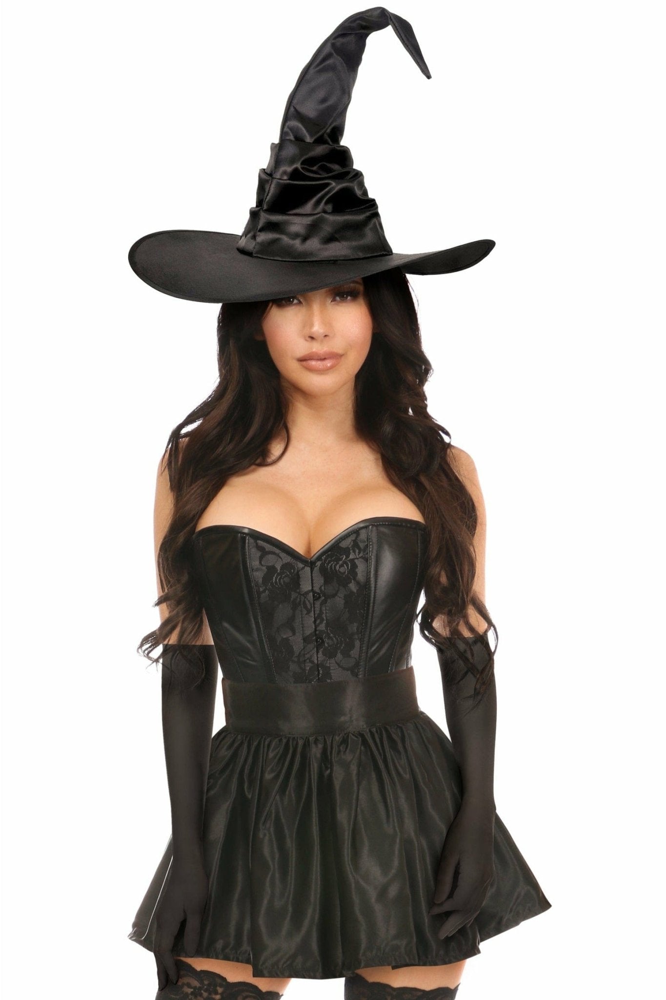 Sexy Four Piece Black Lace Witch Corset Costume Musotica.com