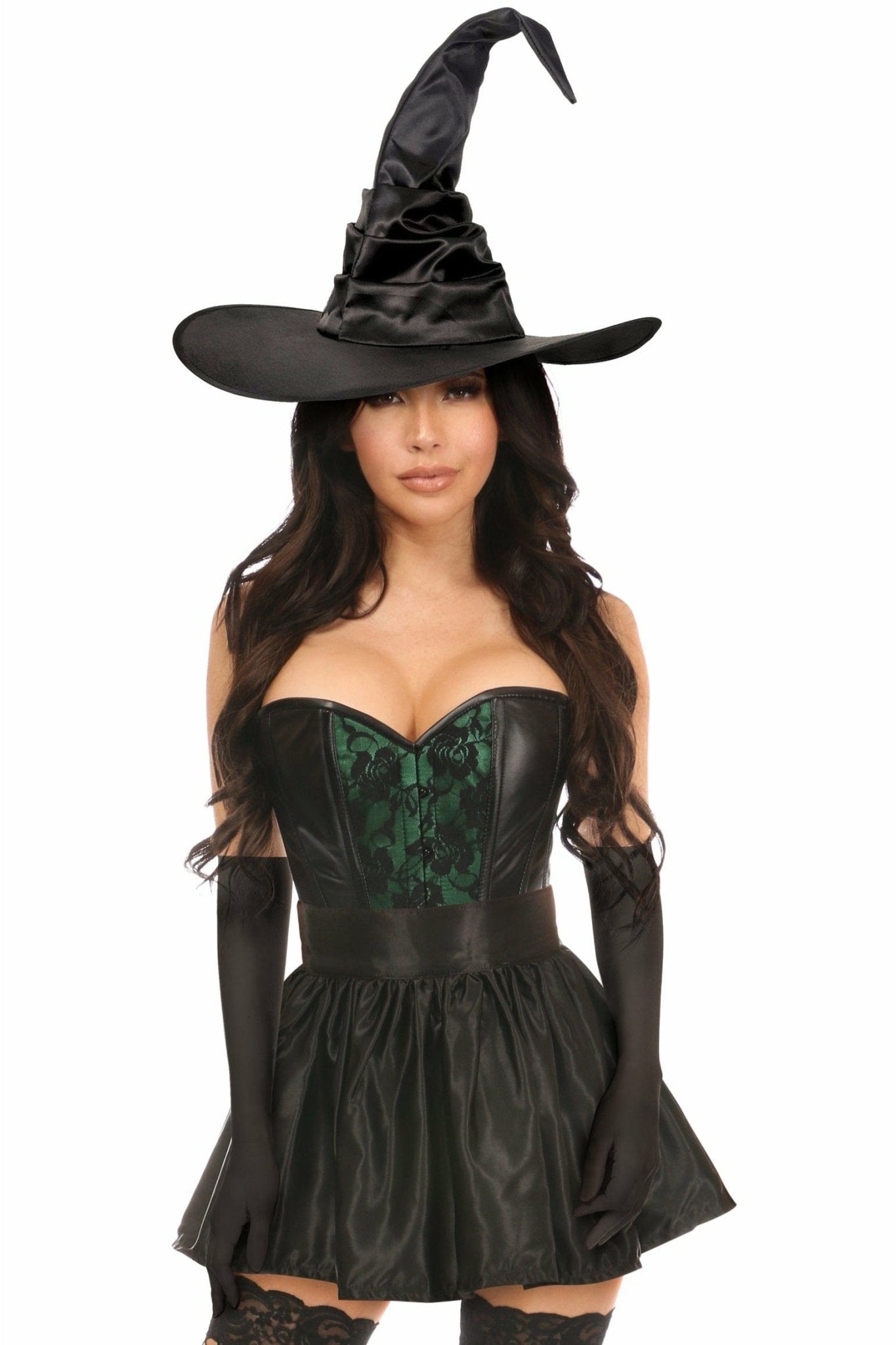Sexy Four Piece Green Lace Witch Corset Costume Musotica.com