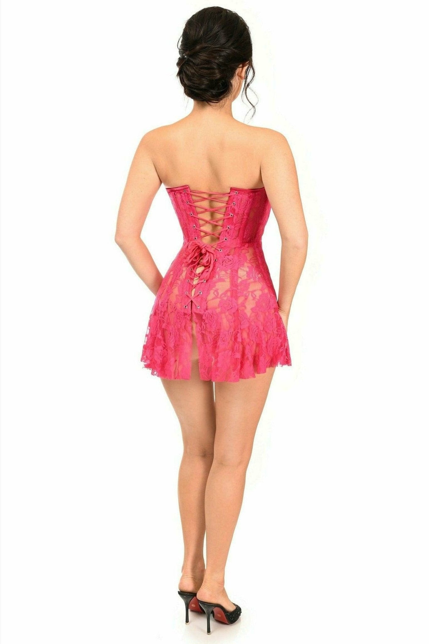 Sexy Fuchsia Sheer Lace Corset Dress Musotica.com