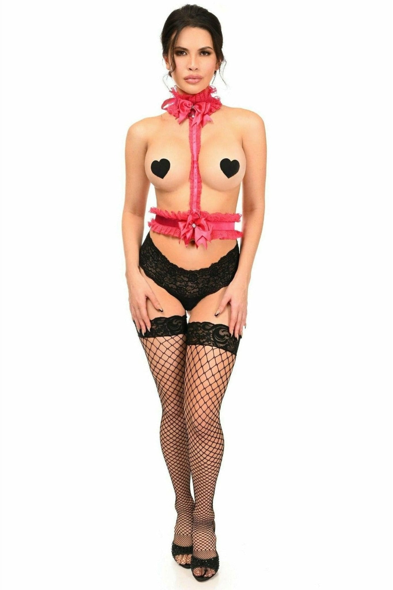 Sexy Fuchsia with Fuchsia Lace Single Strap Body Harness Musotica.com
