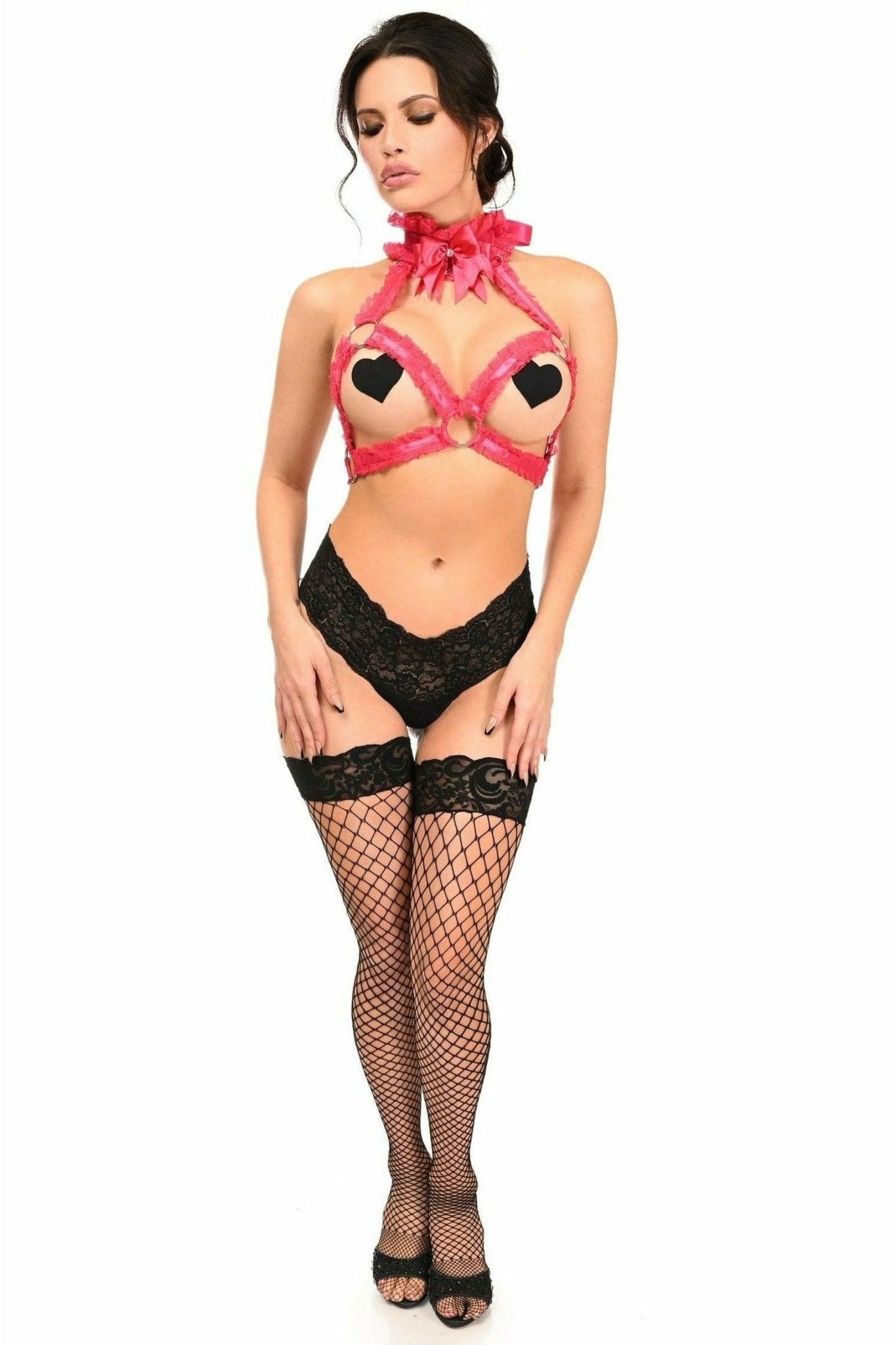 Sexy Fuchsia with Fuchsia Lace Triangle Top Body Harness Musotica.com