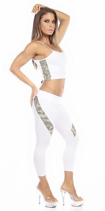 Sexy Hi Lo Waist Universal Camo Pattern Combat Athletic Capri Pants - White/Green Musotica.com