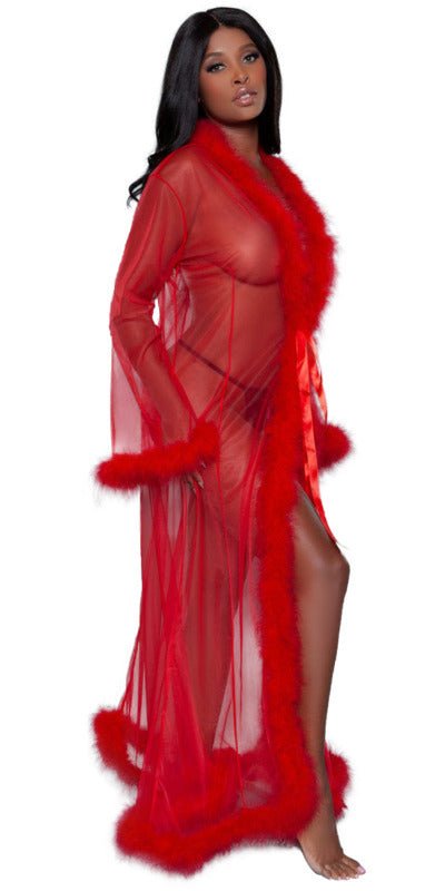 Sexy Long Marabou Robe in Red Musotica.com