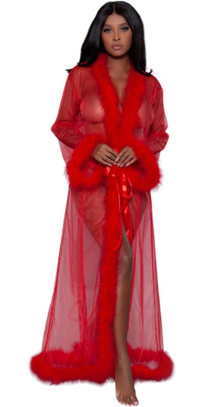 Sexy Long Marabou Robe in Red Musotica.com
