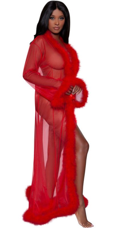 Sexy Long Marabou Robe in Red Musotica.com