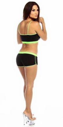 Sexy Neon Trim Fit Principle Athletic Crop Sports Bra Top - Black/Neon Green Musotica.com