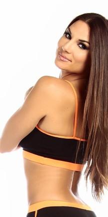 Sexy Neon Trim Fit Principle Athletic Crop Sports Bra Top - Black/Neon Orange Musotica.com