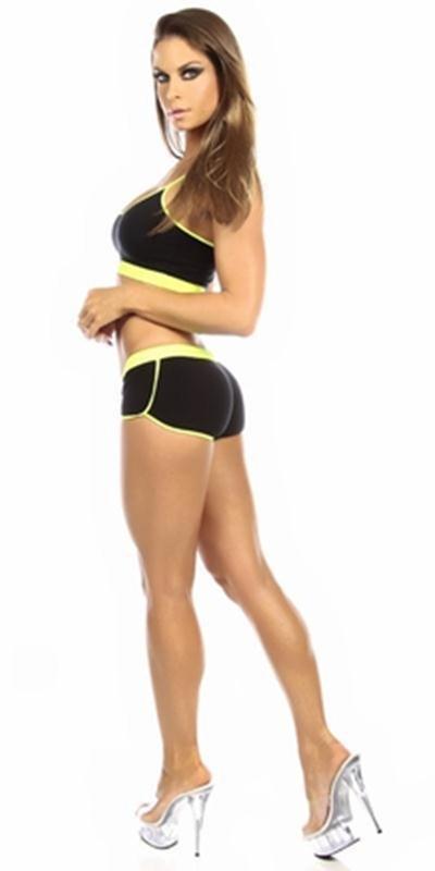 Sexy Neon Trim Fit Principle Athletic Crop Sports Bra Top - Black/Neon Yellow Musotica.com
