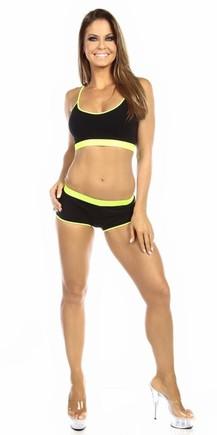 Sexy Neon Trim Fit Super Set Low Rise Athletic Gym Shorts - Black/Neon Yellow Musotica.com