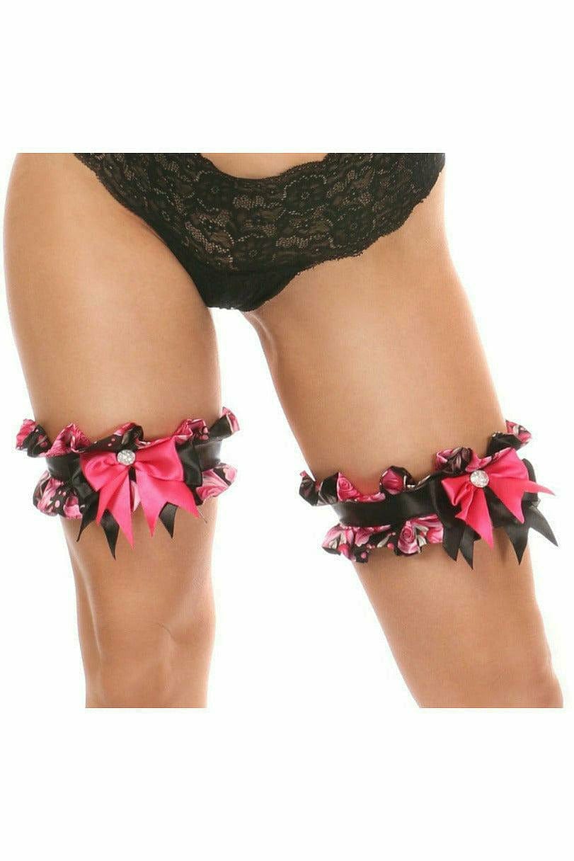 Sexy Pink Floral Satin Leg Garters Musotica.com