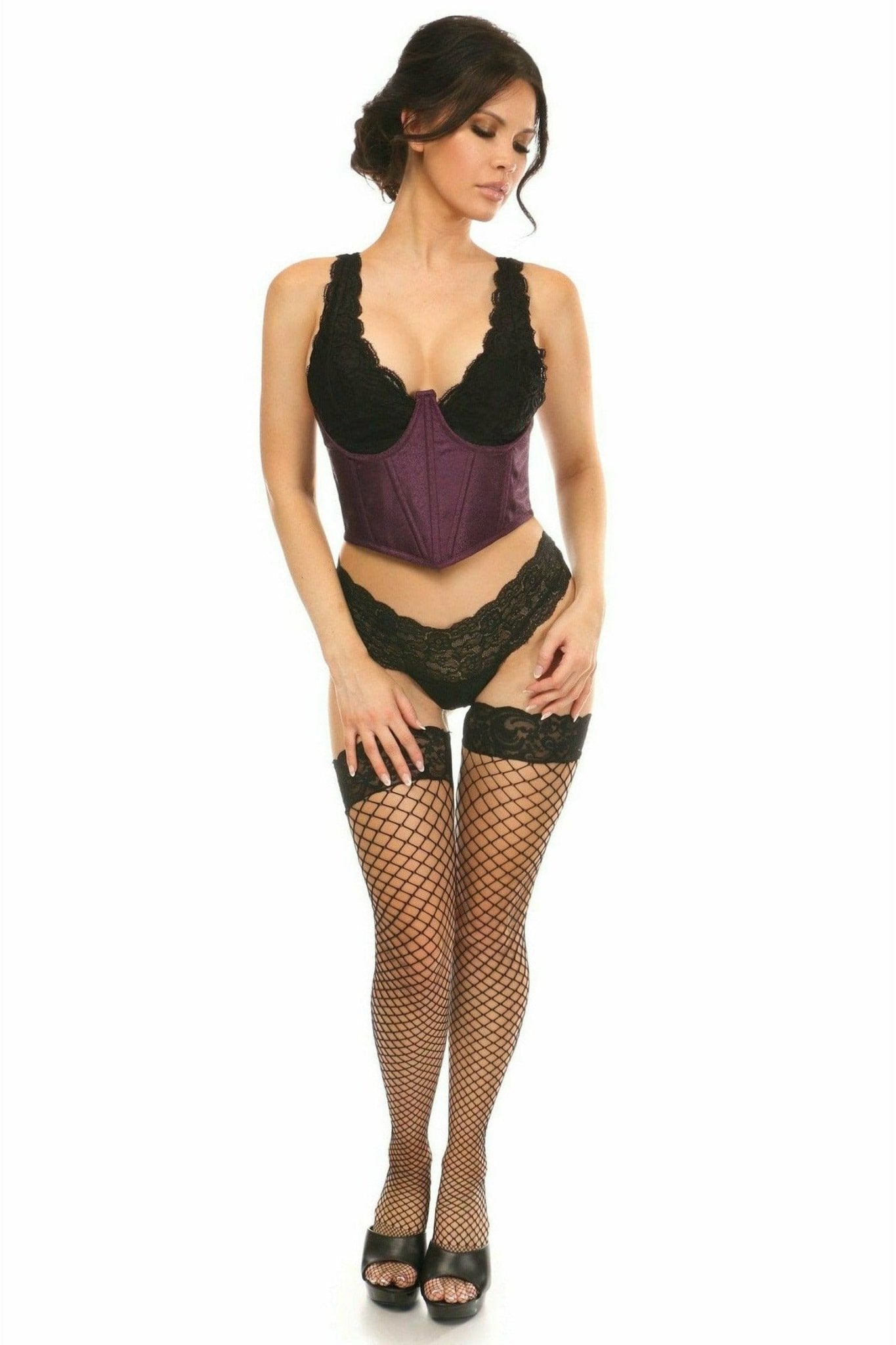Sexy Plum Brocade Open Cup Waist Cincher Musotica.com