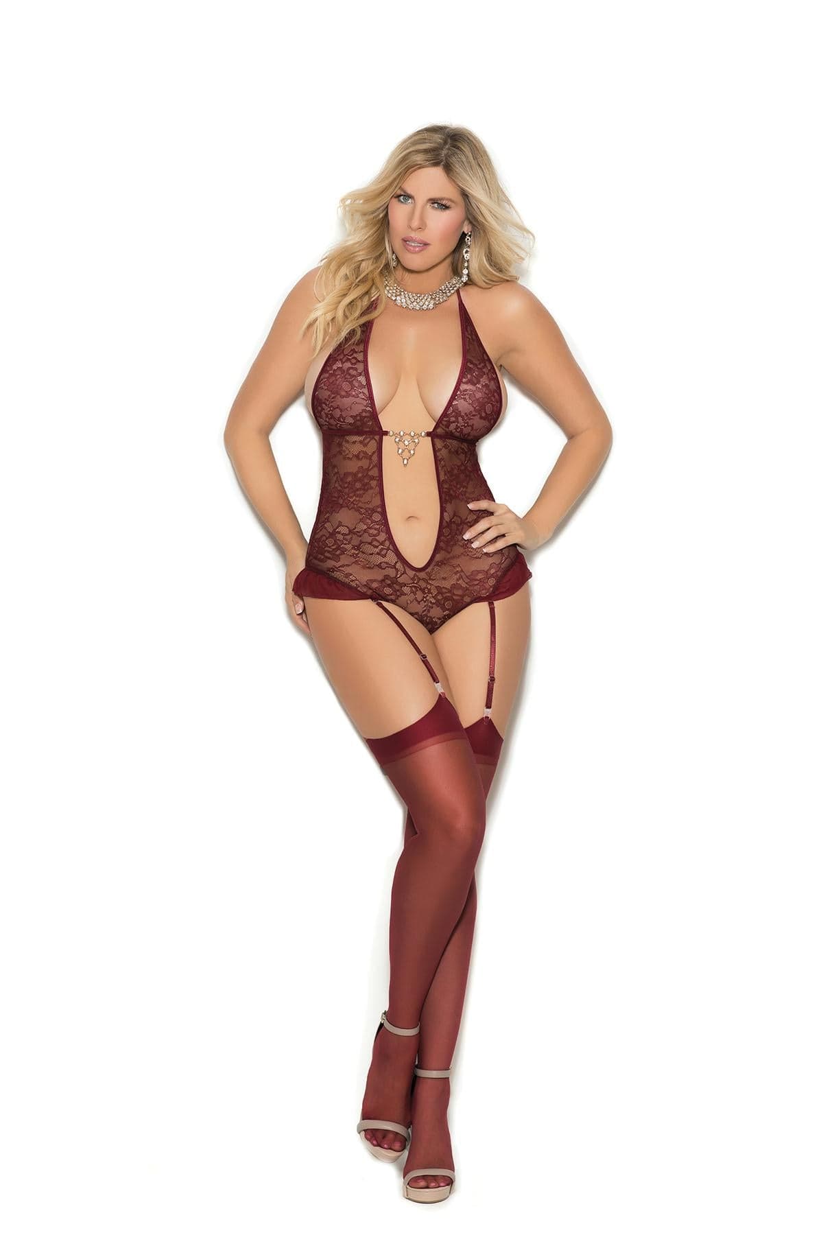 Sexy Plus Size Sheer Thigh Stockings in Colors Plus Size Wine