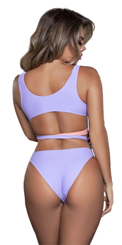 Sexy Ramona Colorblock Criss Cross Top and Bottom Bikini Swimsuit Musotica.com
