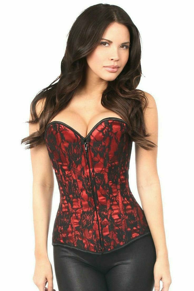 Sexy Red Lace Front Zipper Corset Musotica.com