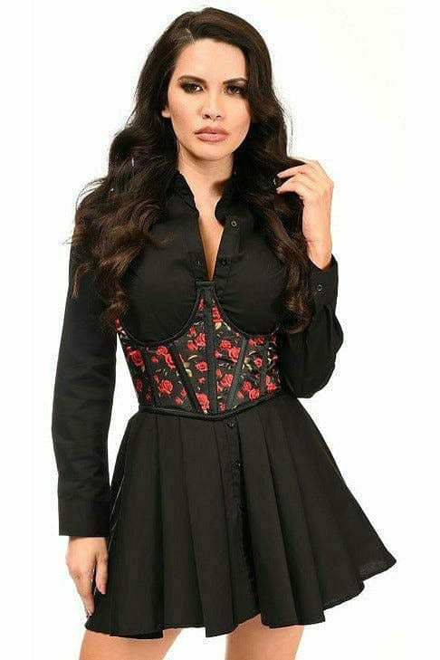 Sexy Red Roses Satin Open Cup Waist Cincher Musotica.com