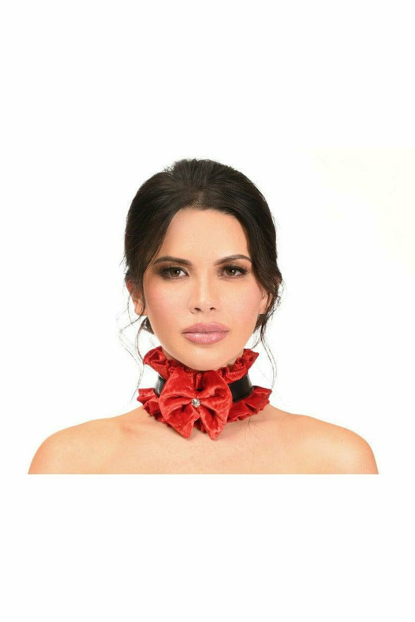 Sexy Red Velvet & Faux Leather Costume Choker Musotica.com