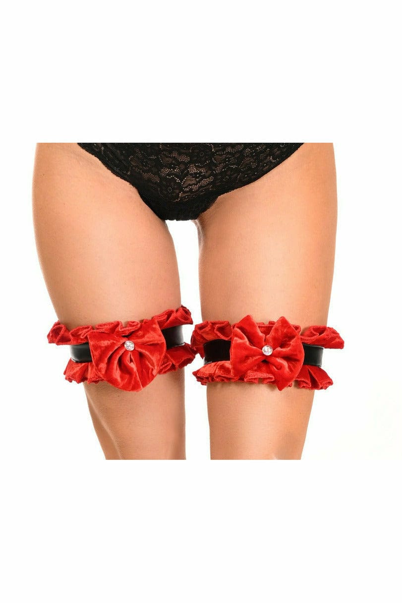 Sexy Red Velvet & Faux Leather Leg Garters Musotica.com