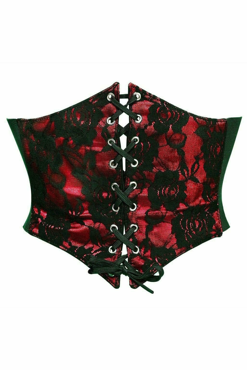 Sexy Red with Black Lace Overlay Corset Belt Cincher Musotica.com