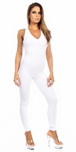 Sexy Shred Stretch Supportive Cut Out Back Work Out Catsuit - White Musotica.com