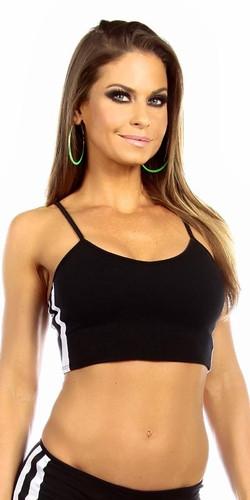 Sexy Trim Warm Up Triple Stripe Work Out Fitness Crop Top - Black/White Musotica.com