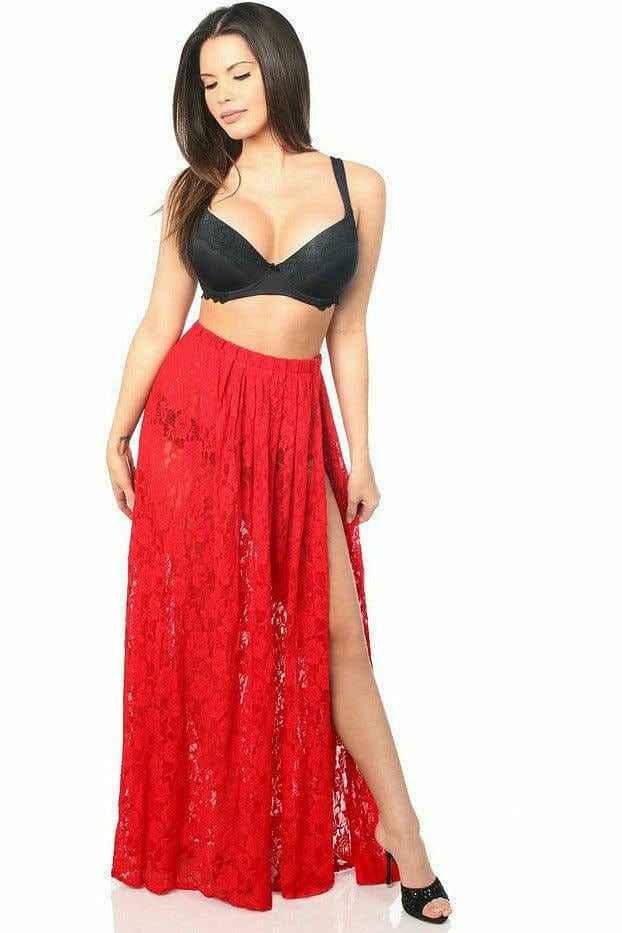 Sheer Red Lace Maxi Skirt Musotica.com