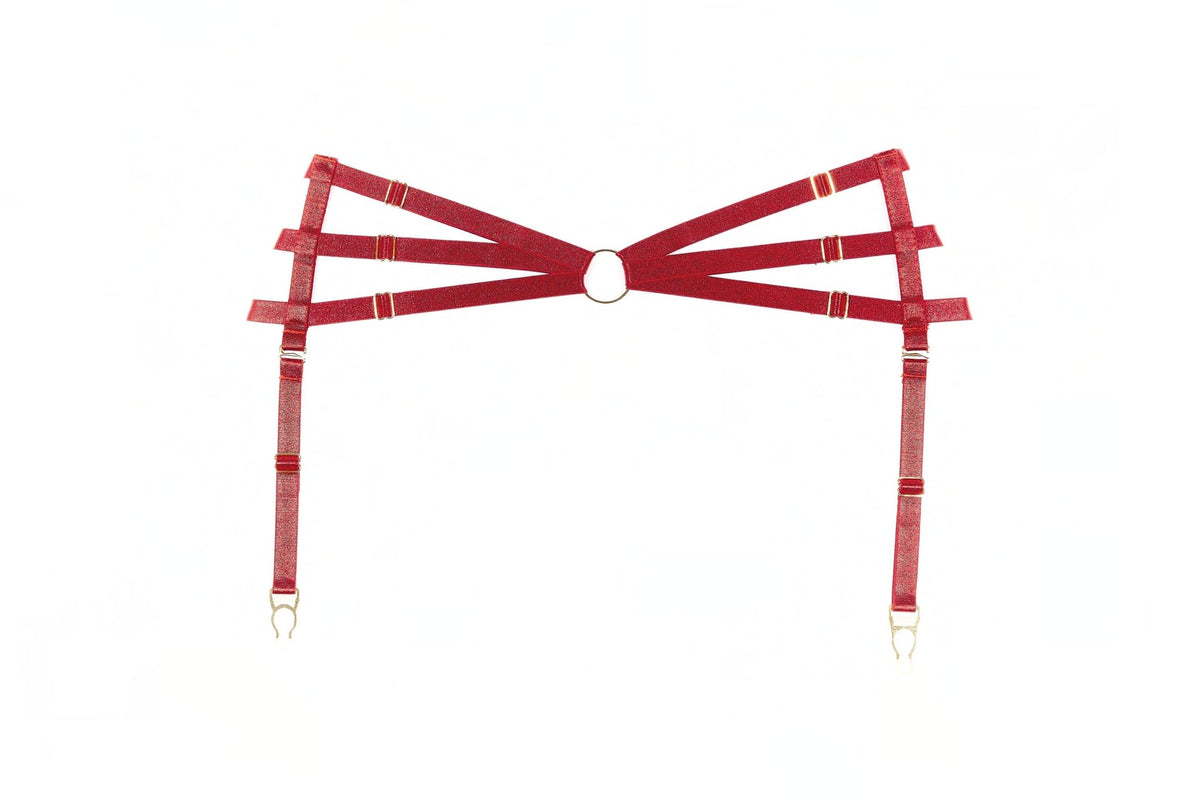 red leather garter belt Charlene Lacquer Leather Garters in Red main image 1