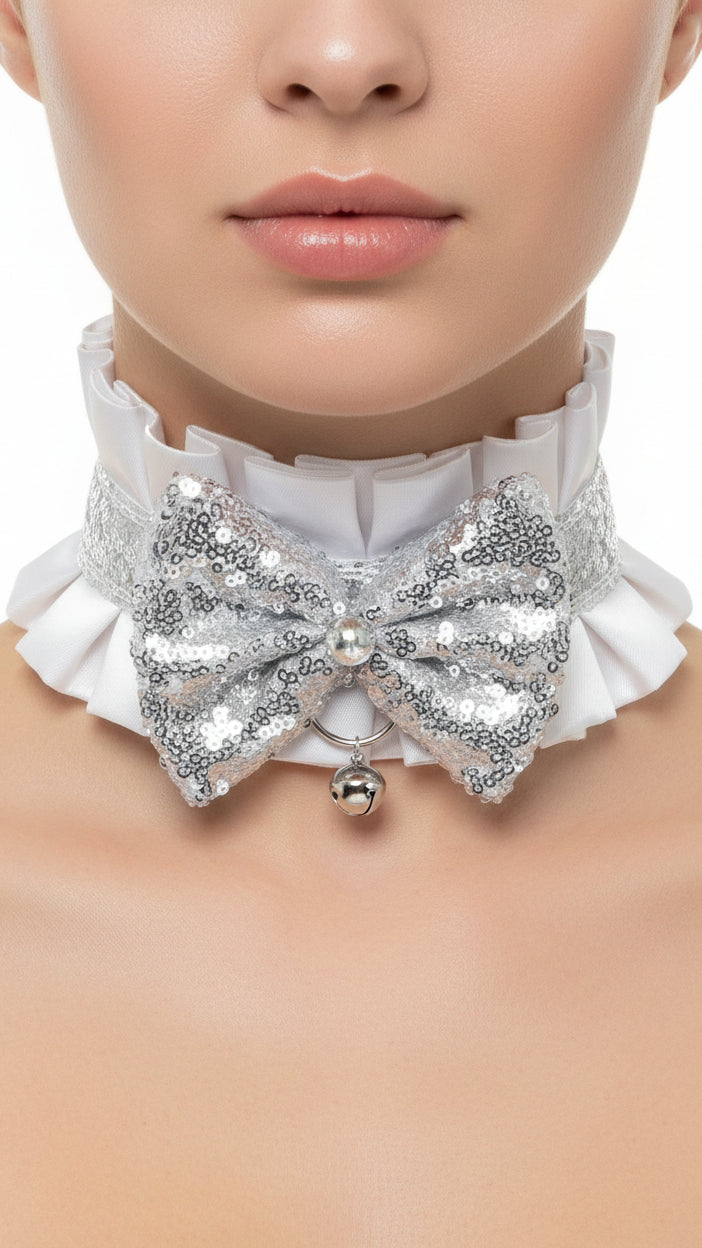 White Satin & Sequin Costume Choker