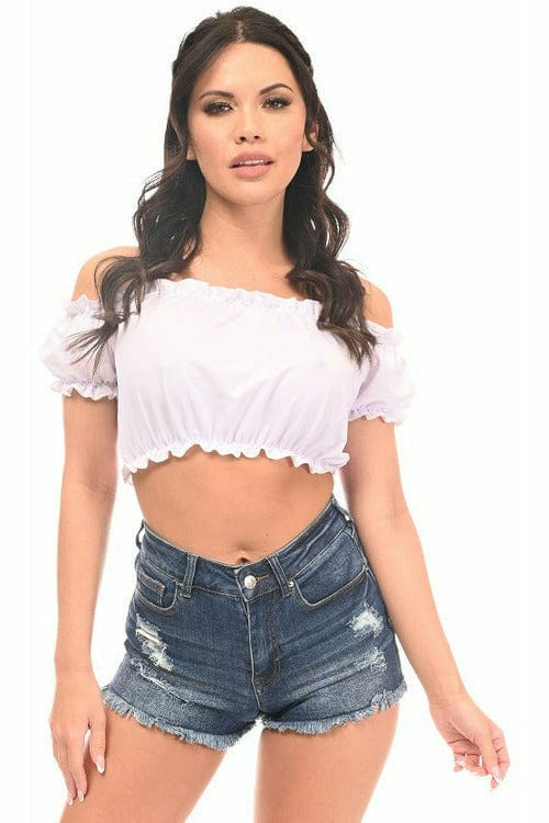 White Short Sleeve Peasant Top Musotica.com