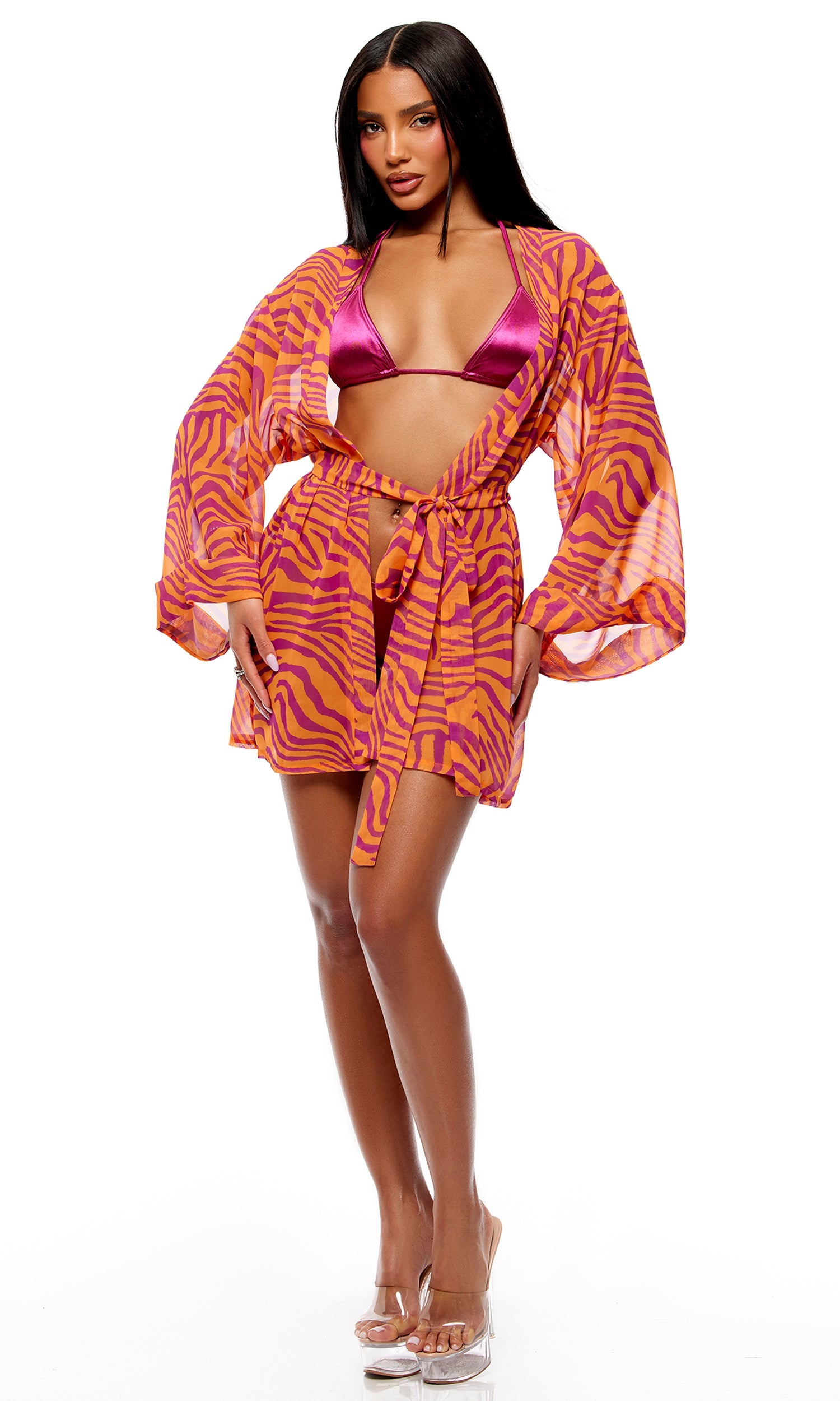 Wild Getaway 2pc. Coverup Kimono - Pink Combo