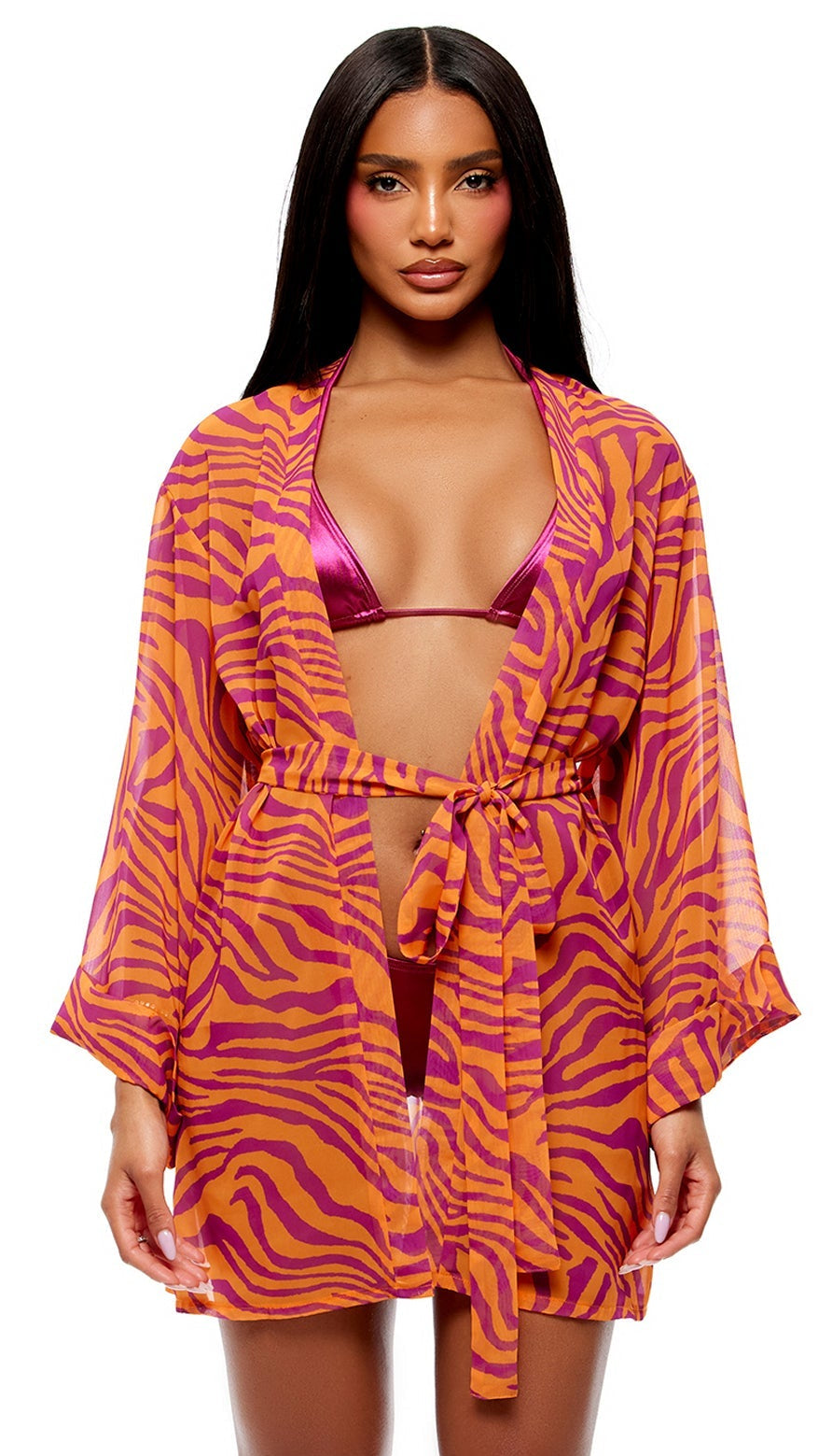 Wild Getaway 2pc. Coverup Kimono - Pink Combo