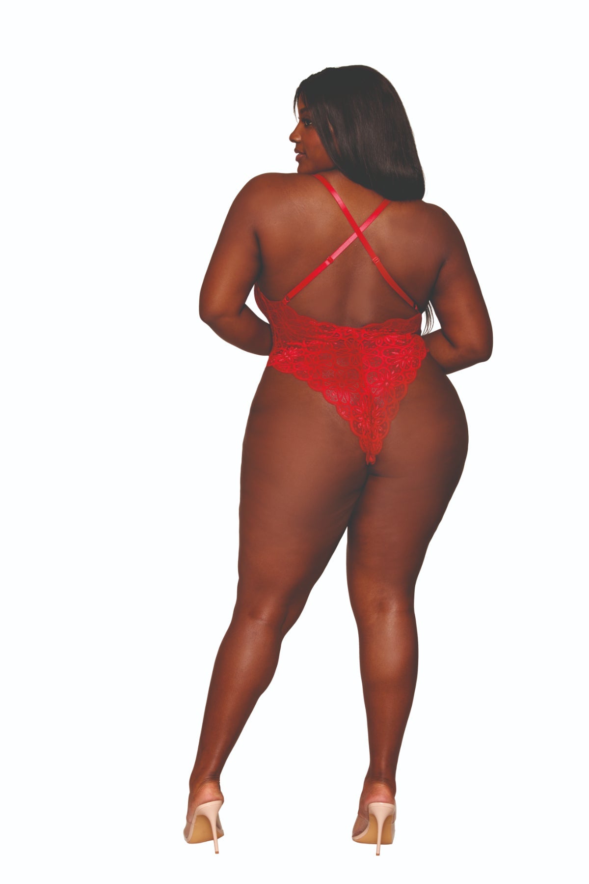 Fabulous plus size lace teddy with sheer skirt combo, stylish and sexy.