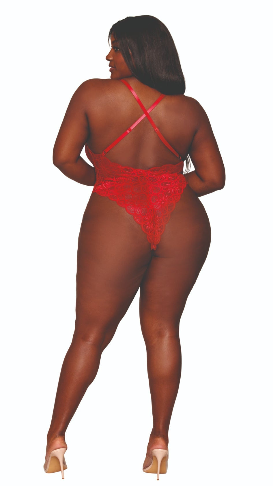 Fabulous plus size lace teddy with sheer skirt combo, stylish and sexy.