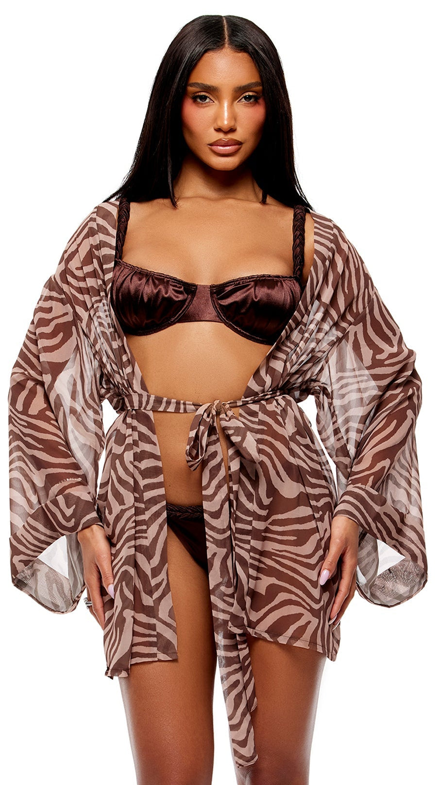 Wild Getaway 2pc. Coverup Kimono - Tan Combo